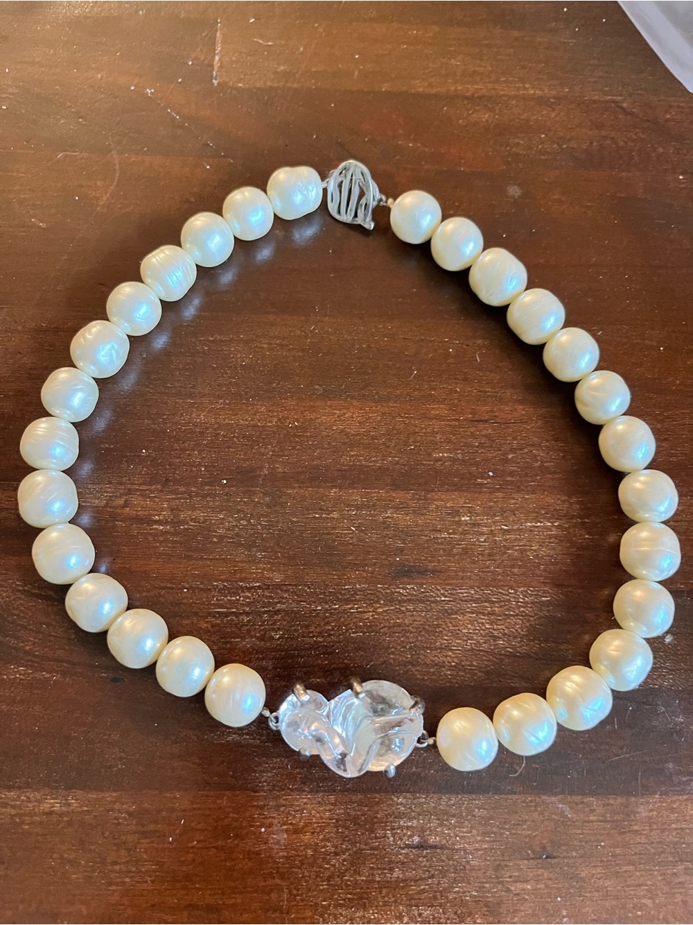 Pearl and Crystal Statement Choker Necklace - White Pearls 16”